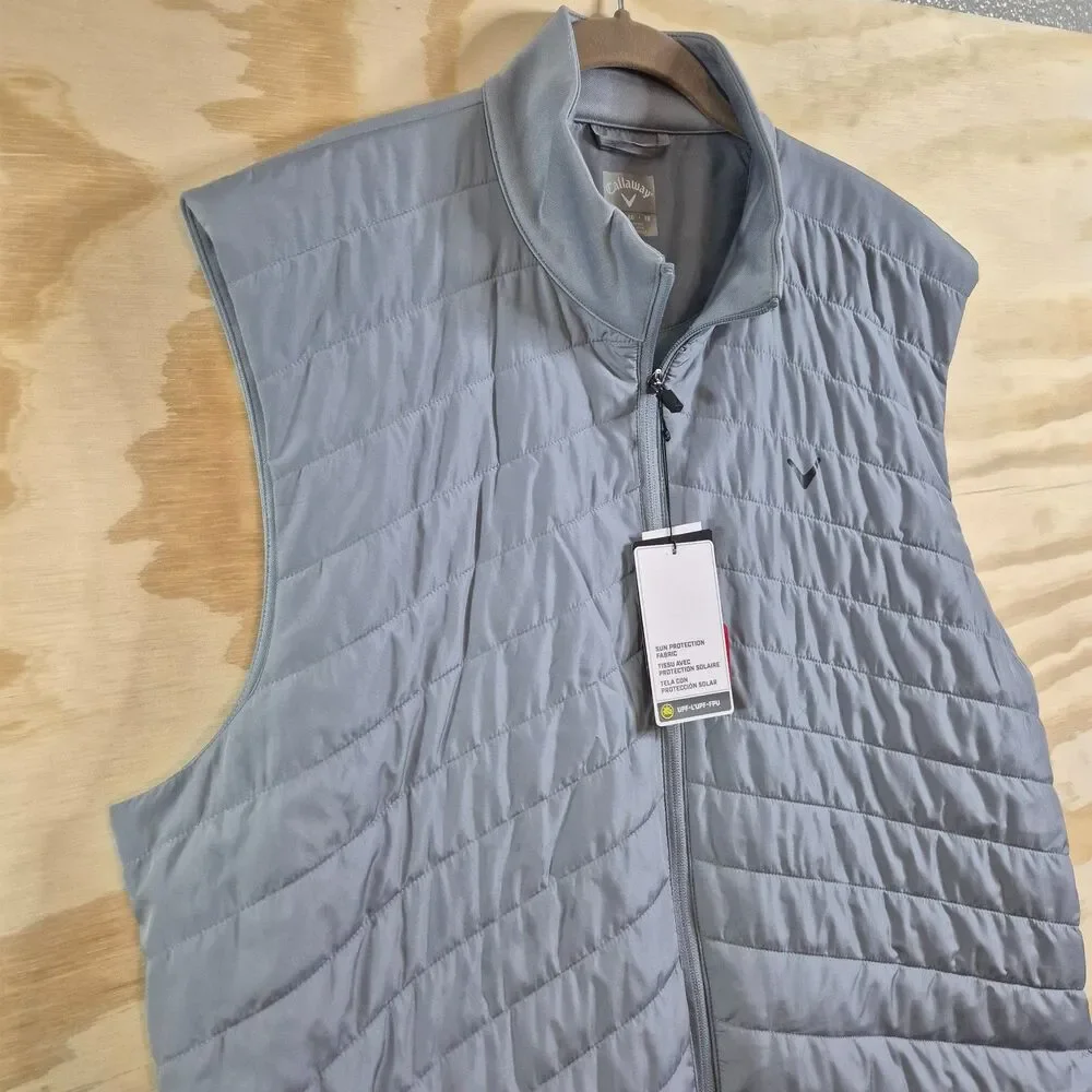 Callaway Mens XL Gray Tradewinds Quilted Golf Vest UPF 50 Full Zip NWT